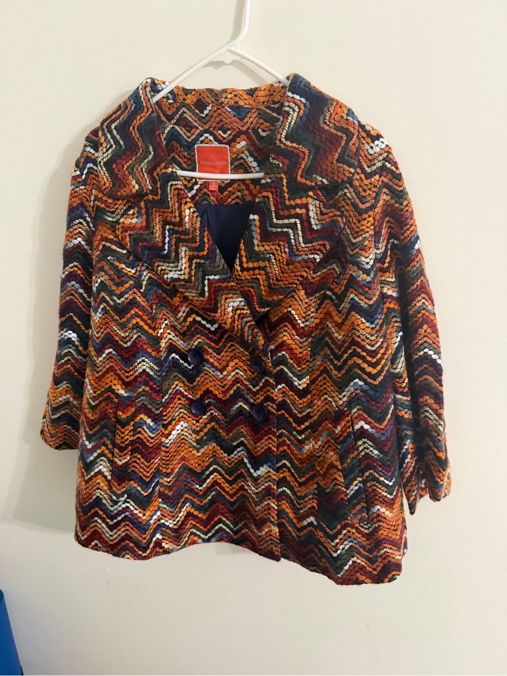 ModCloth Better When Bolder Multicolor Chevron Knit Women's Coat SZ 1X NWOT